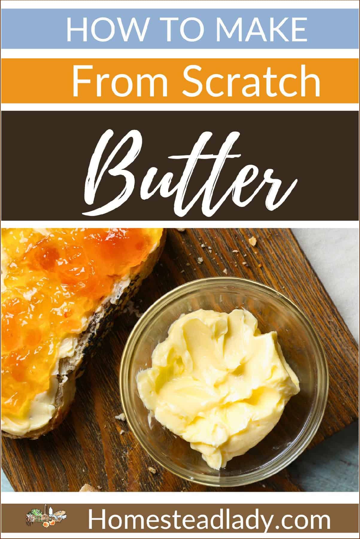 homemade butter in a dish with jam and bread