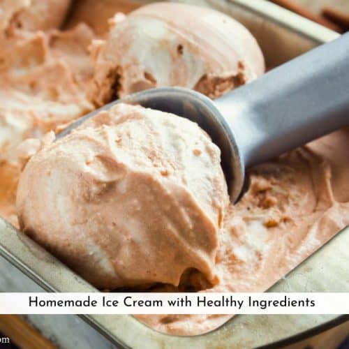 homemade ice cream in a pan being scooped out