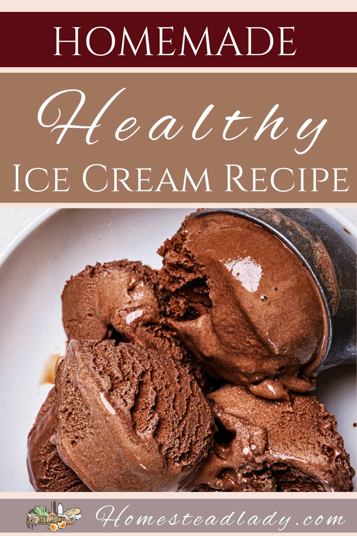 homemade chocolate ice cream in a bowl with a scooper