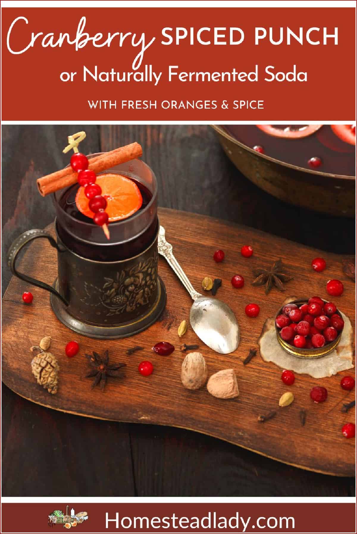 mug of cranberry punch, assorted cranberries on a table