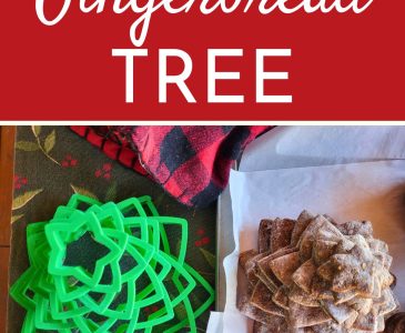 gingerbread Christmas tree with cookie cutters on a table