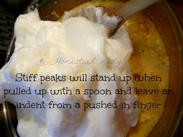 Stiff peaks egg whites - Bread crumbs for The Tasha Tudor Cookbook - Warm Cheese souffle - www.homesteadlady.com