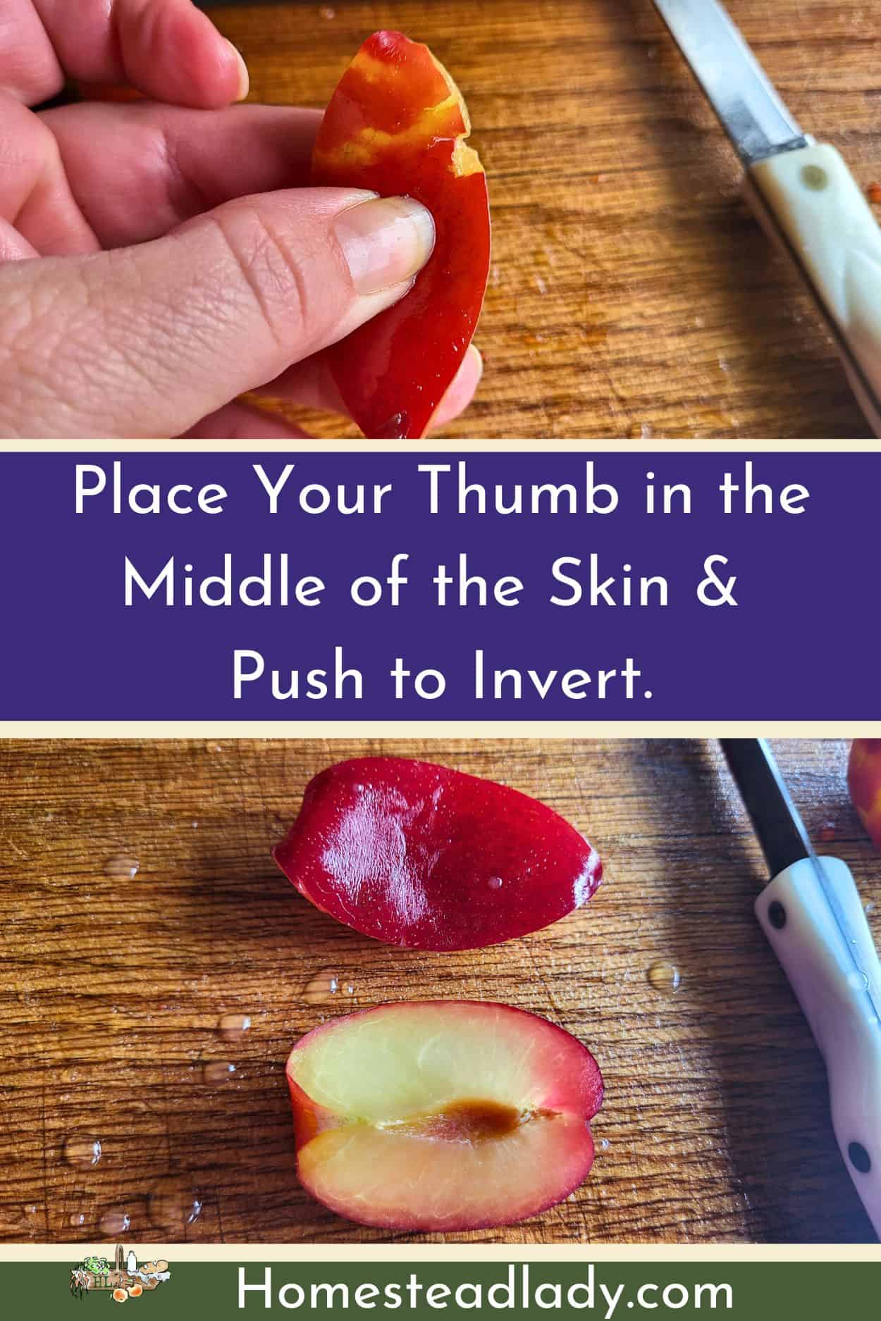 plum slices on a board