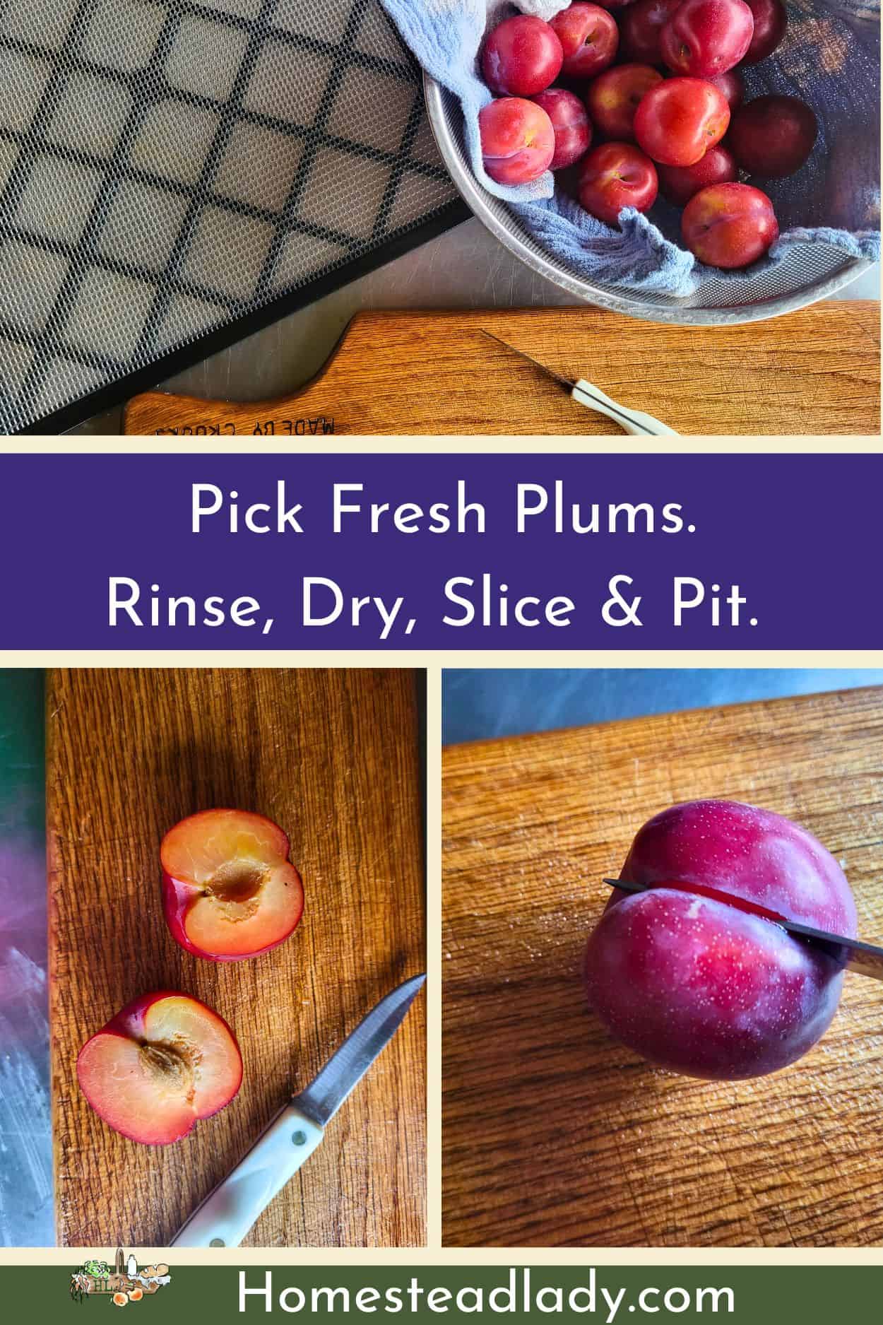 whole red plums and sliced read plums on a cutting board