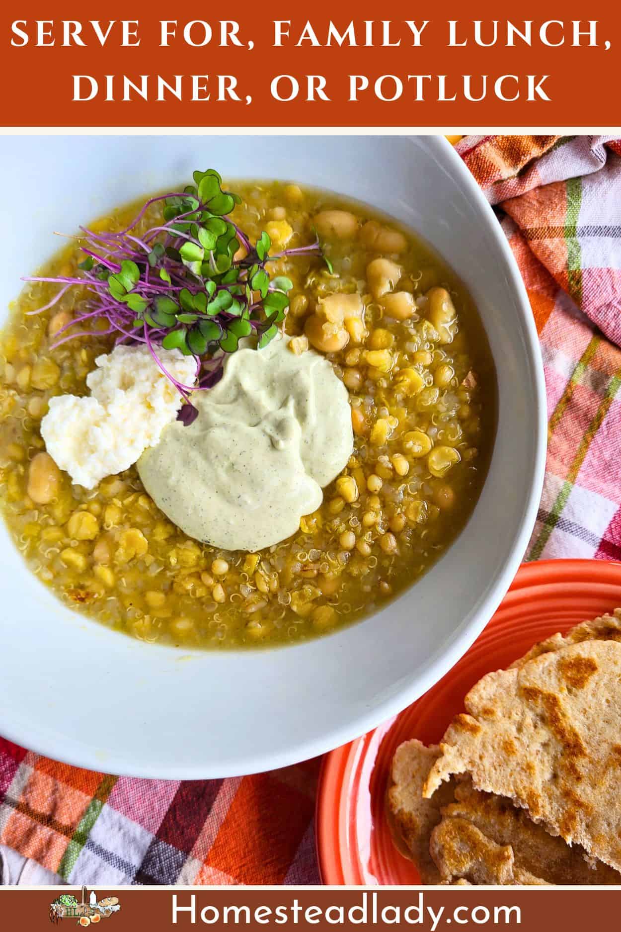 Biblical pulse in a white bowl with toppings like sprouts