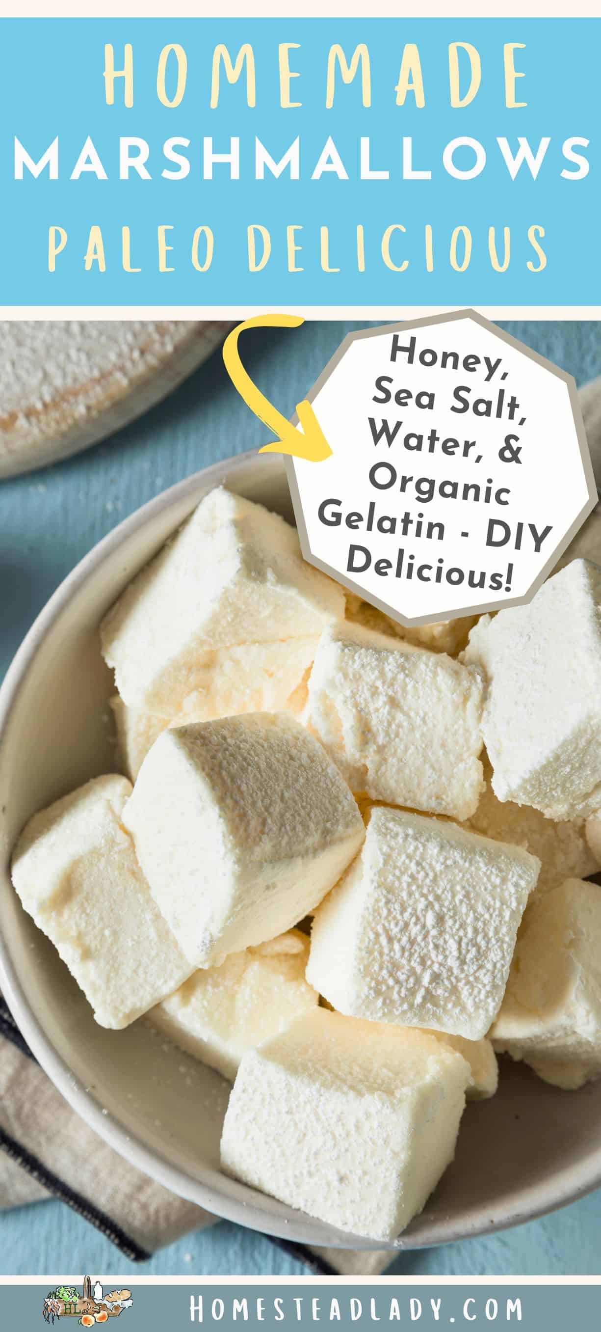 homemade marshmallows in a bowl on a blue table