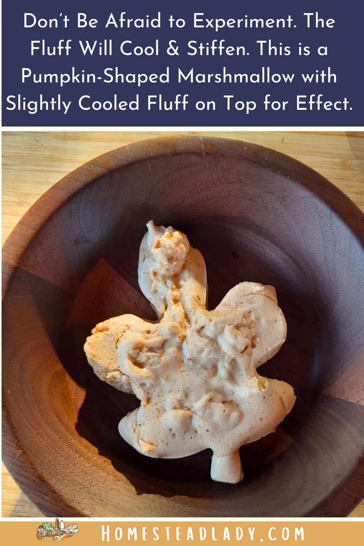 a leaf shaped homemade marshmallow in a wooden bowl.