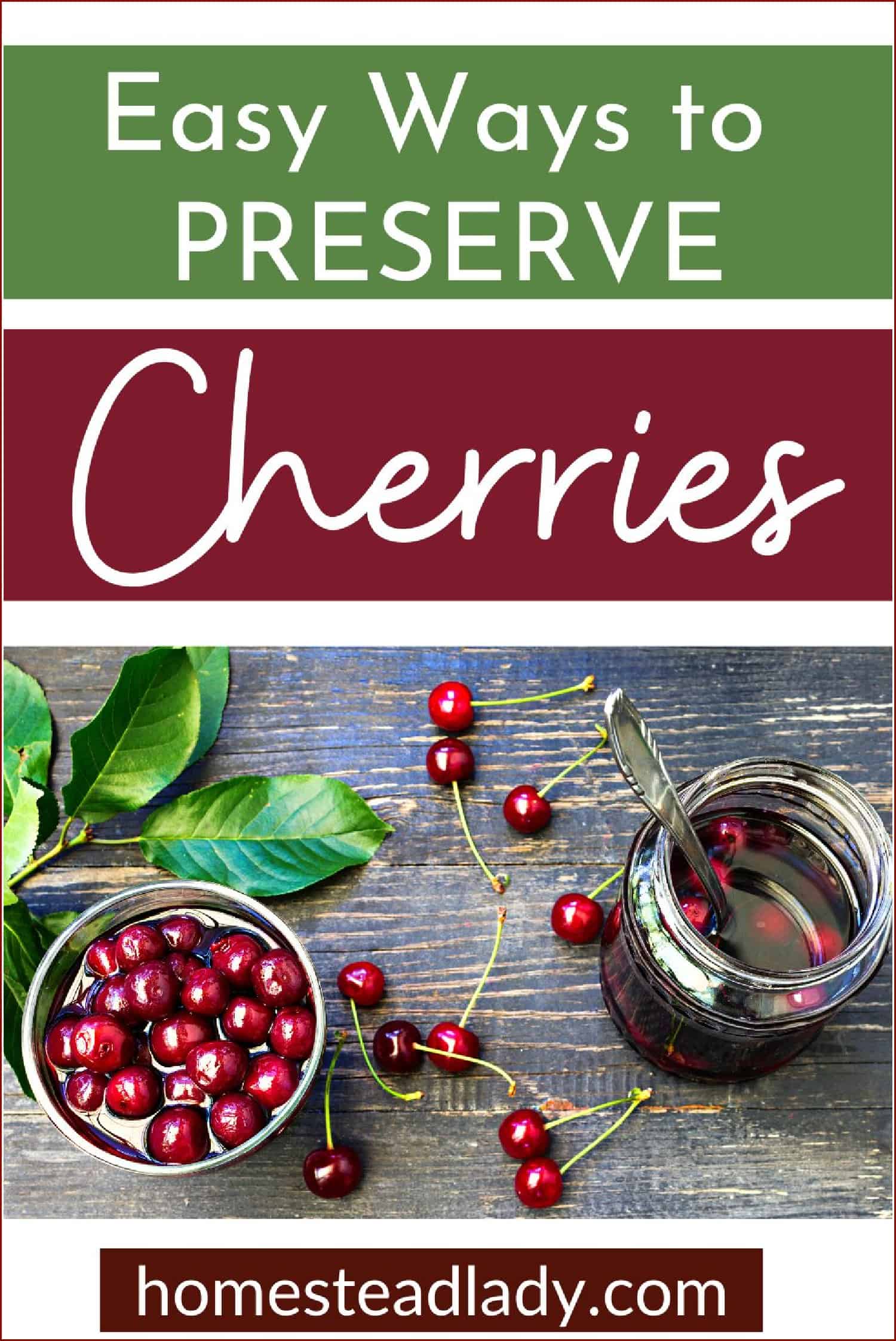 cherries on a dark tables and in a jar with leaves