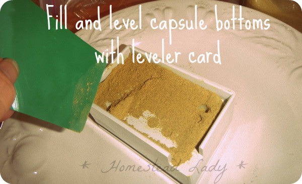 DIY Supplement Capsules - level out the herbs - www.homesteadlady.com