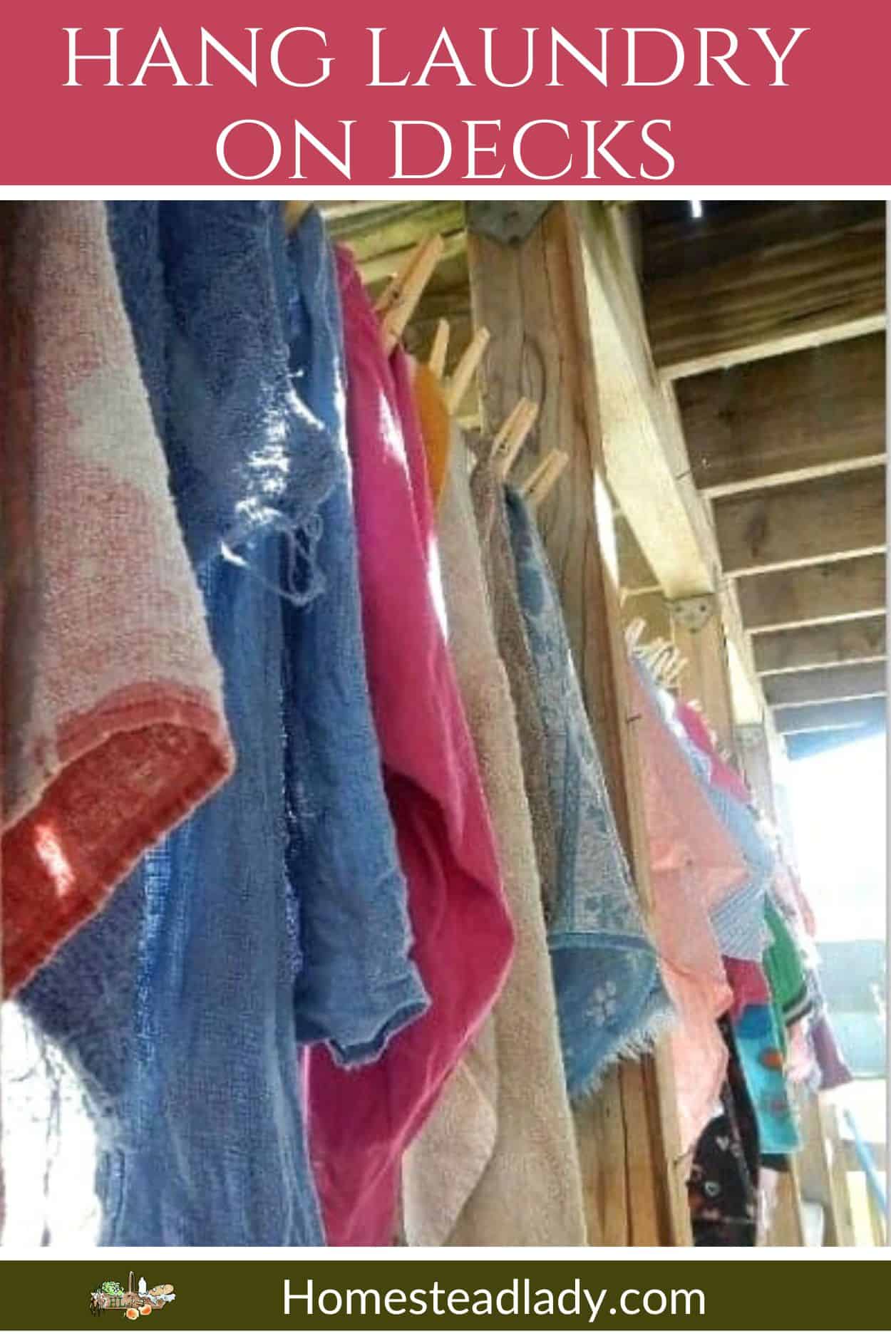 line drying clothes on the deck