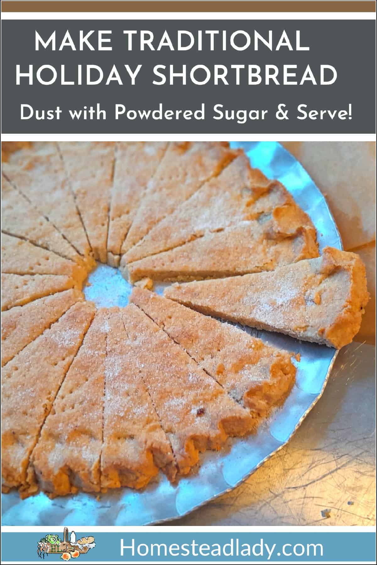 Shortbread cookies on a metal platter