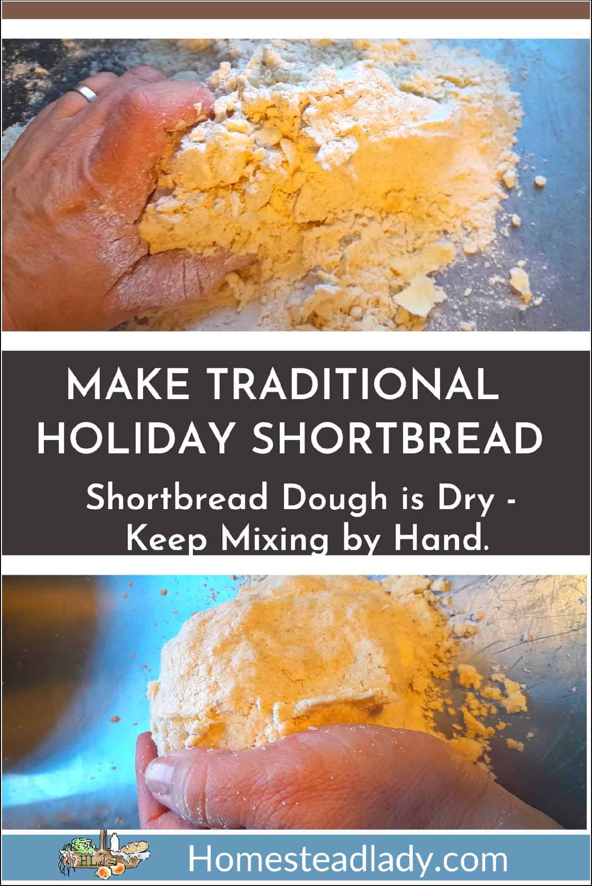 shortbread dough being worked on a metal table