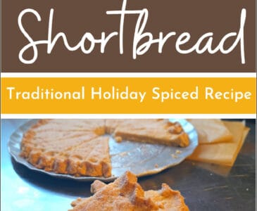 Baked traditional shortbread on a platter and table