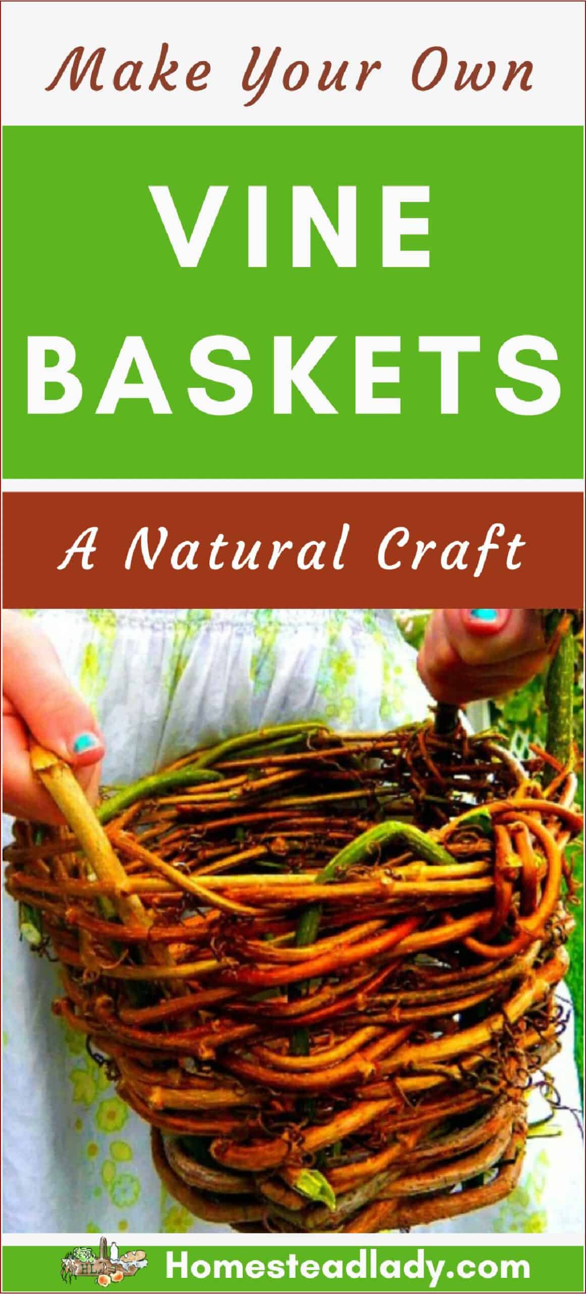 hands holding a homemade vine basket