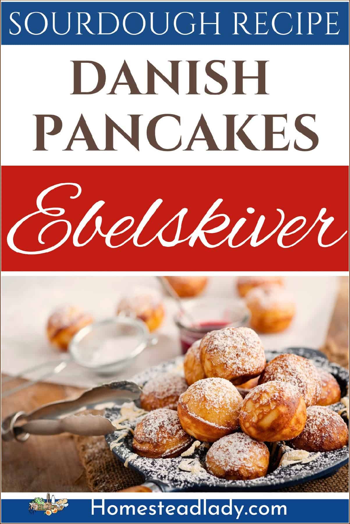 sourdough ebelskiver pancakes on a plate with powdered sugar