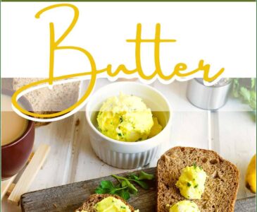 herbal butter in a dish and on a piece of bread