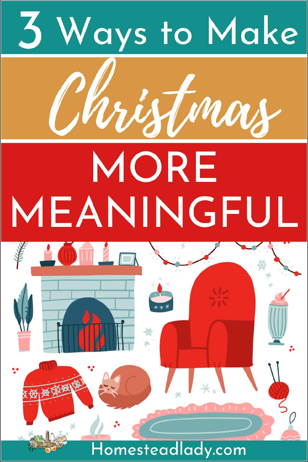 meaningful Christmas image with fireplace, chair, and decorations; decorative