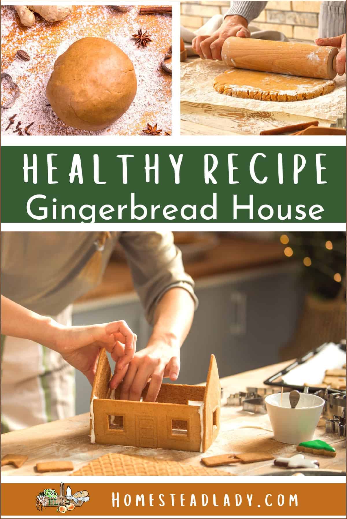 healthy gingerbread house being constructed on a table