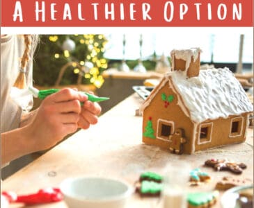 healthy gingerbread house being constructed on a table