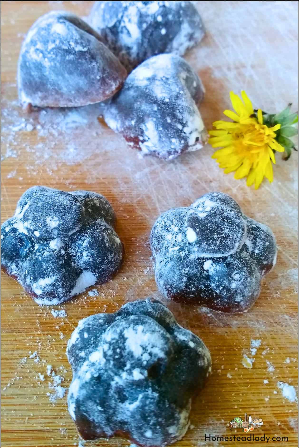 dandelion candy on a wooden counter