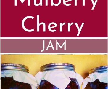 mulberry jam in jars on a wooden table