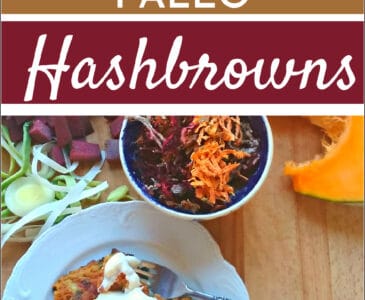 shredded hashbrown veggies in a bowl with fried hash brown on a plate