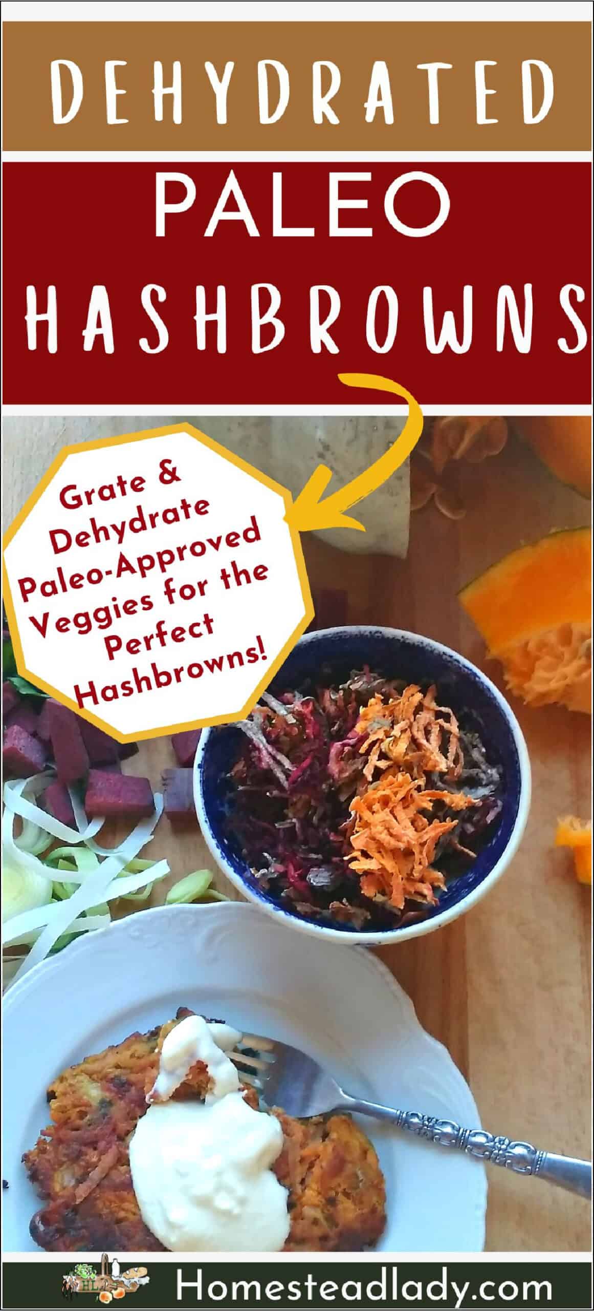 shredded hashbrown veggies in a bowl with fried hash brown on a plate