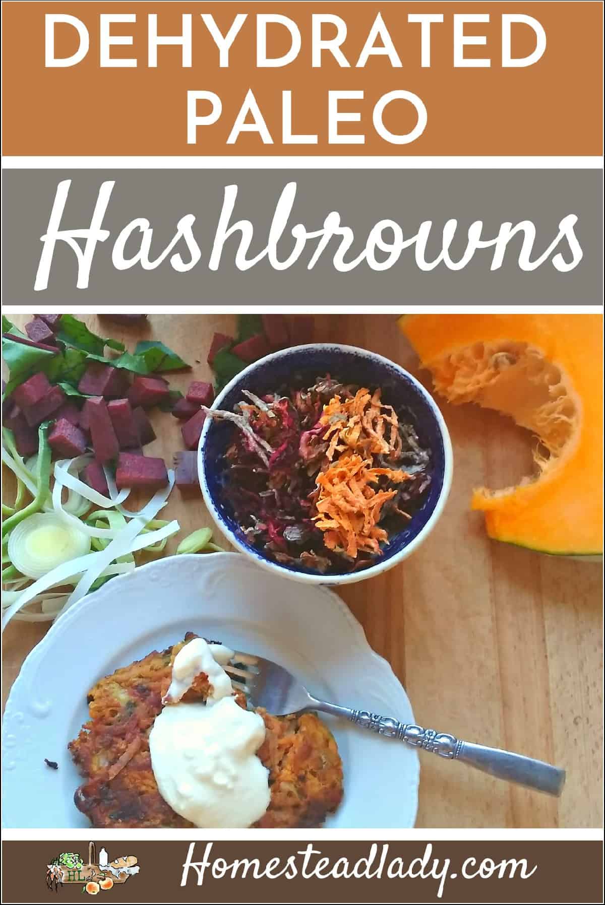 Raw and fried Paleo dehydrated hash brown mix on a table