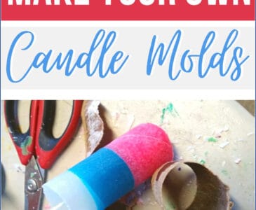 scissors, cardboard candle mold, candle on a table