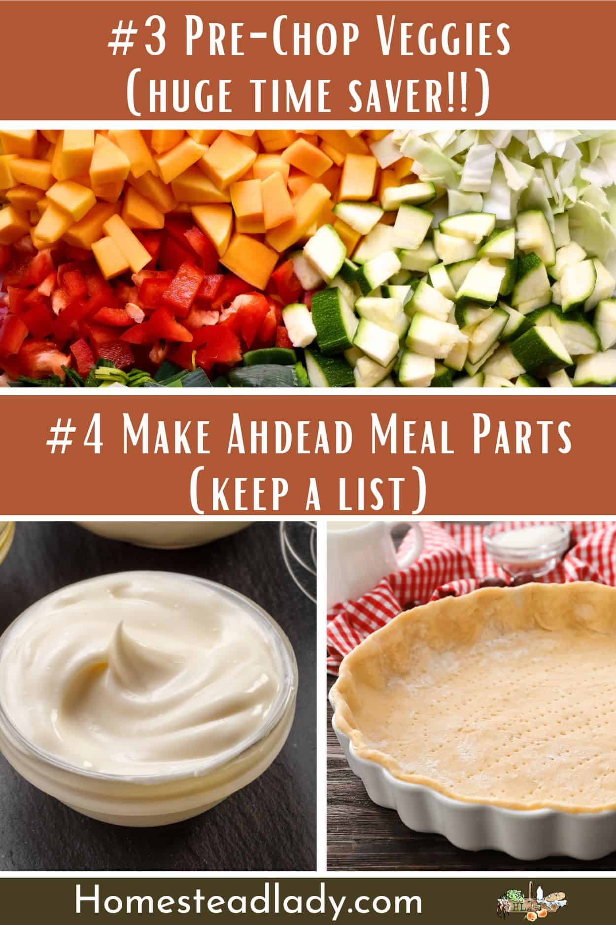 chopped veggies on a table; homemade mayo in a dish; baked pie crust on a table with red cloth