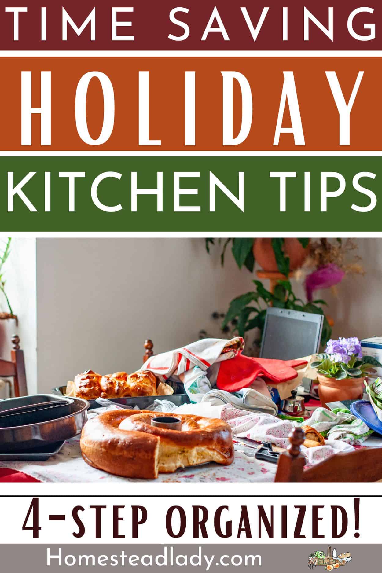 messy kitchen table with holiday bread