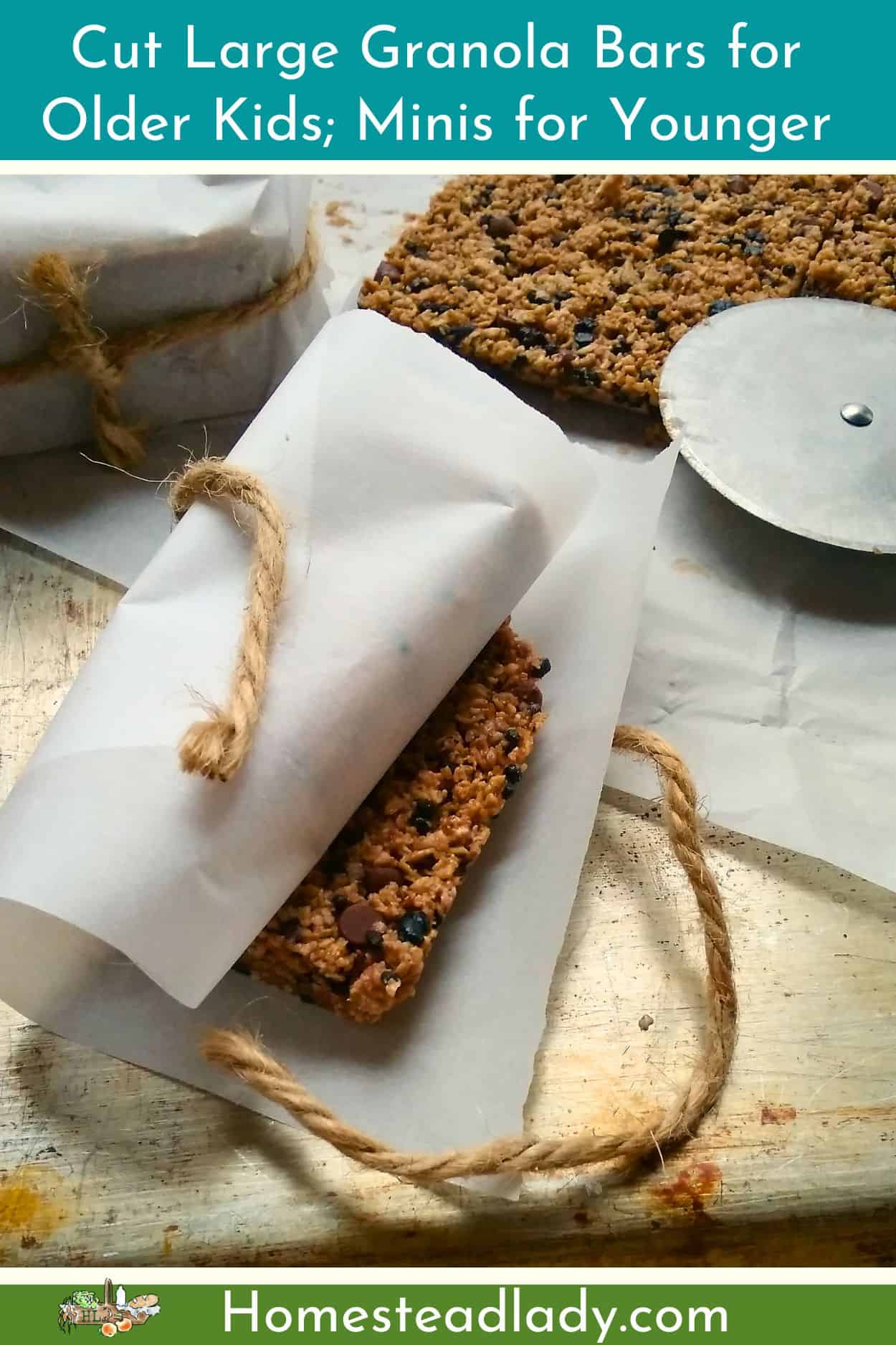 elderberry no bake granola bars wrapped in parchment paper and string