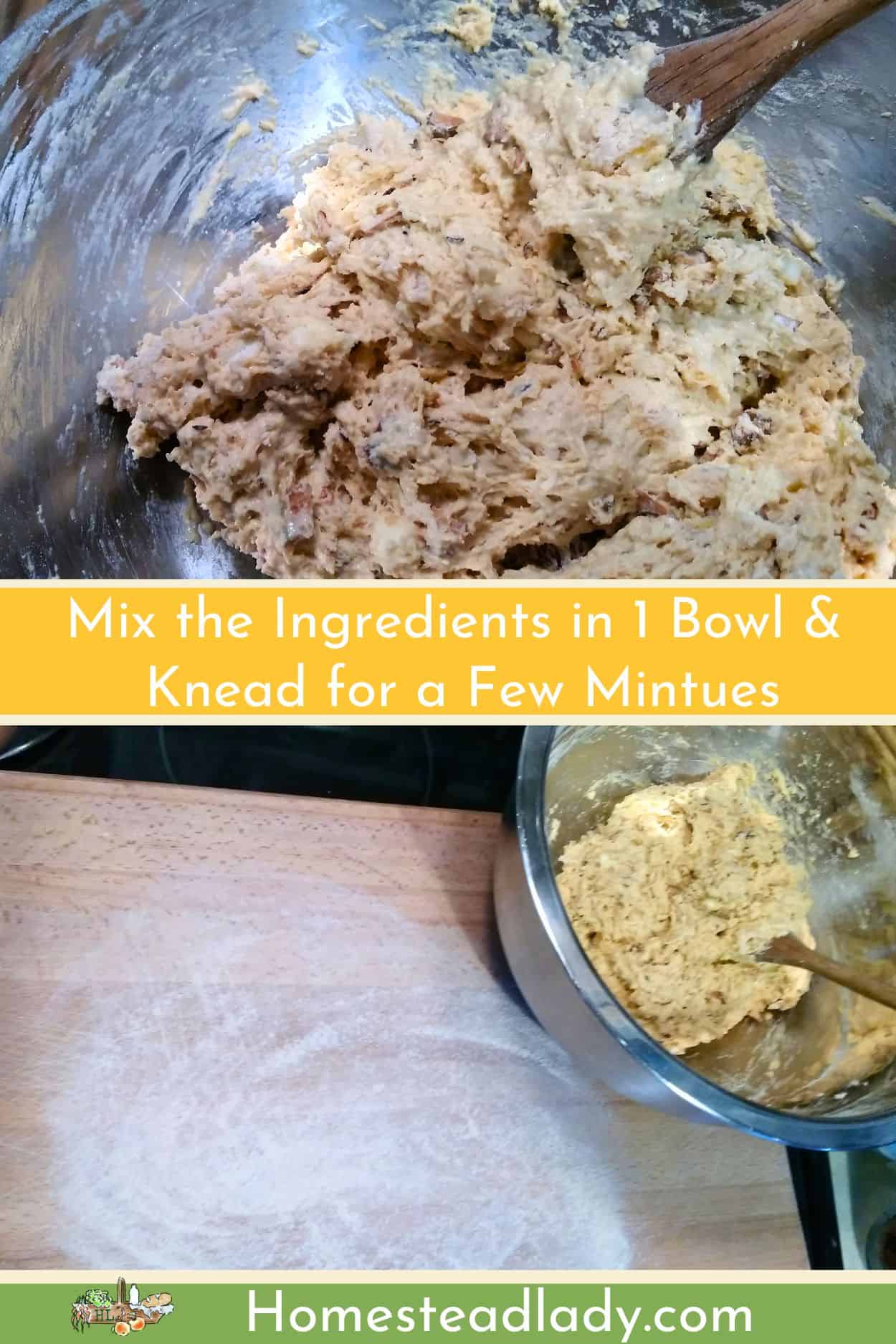 golden Irish soda bread being mixed in a bowl