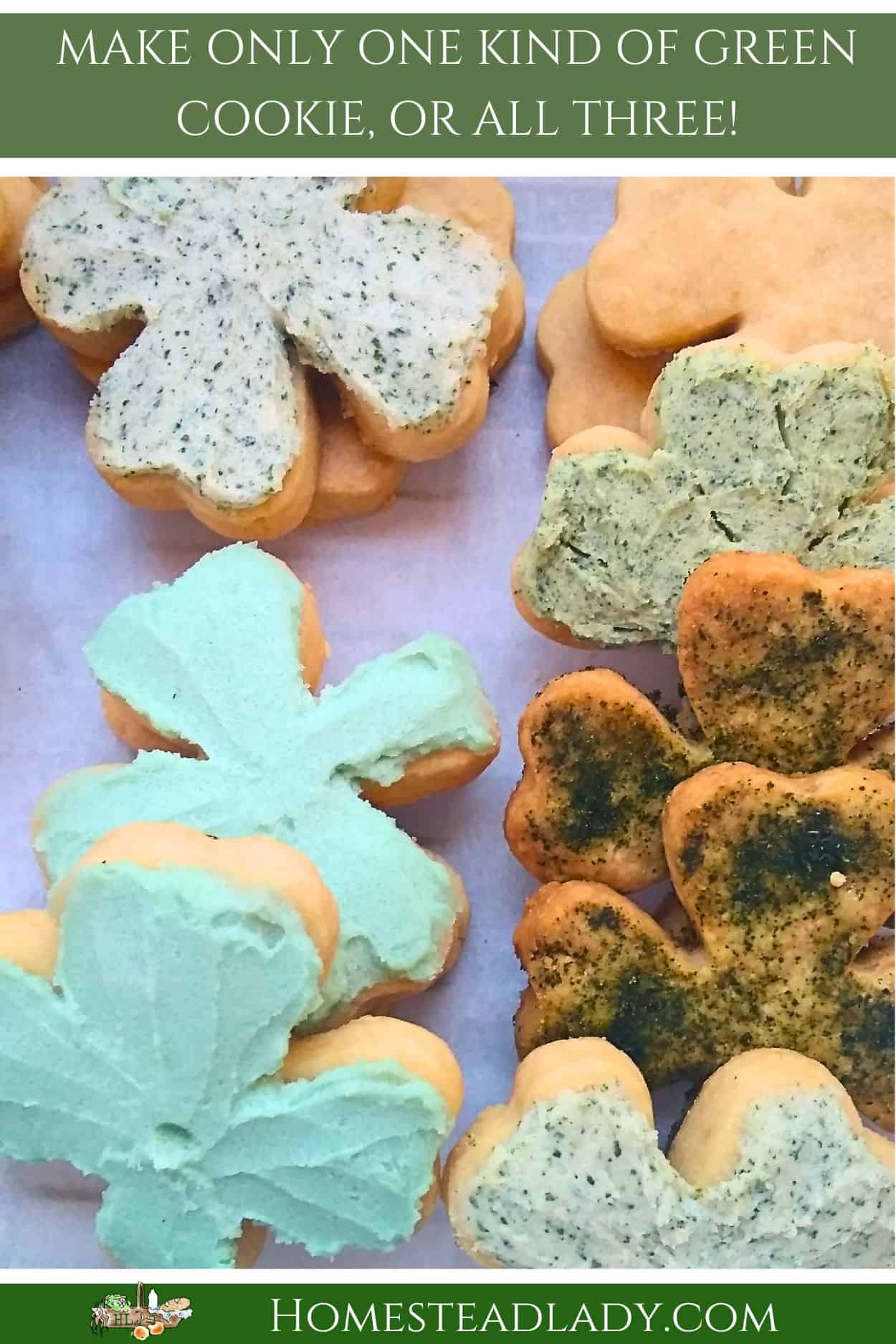 shamrock shaped naturally dyed cookies on a table