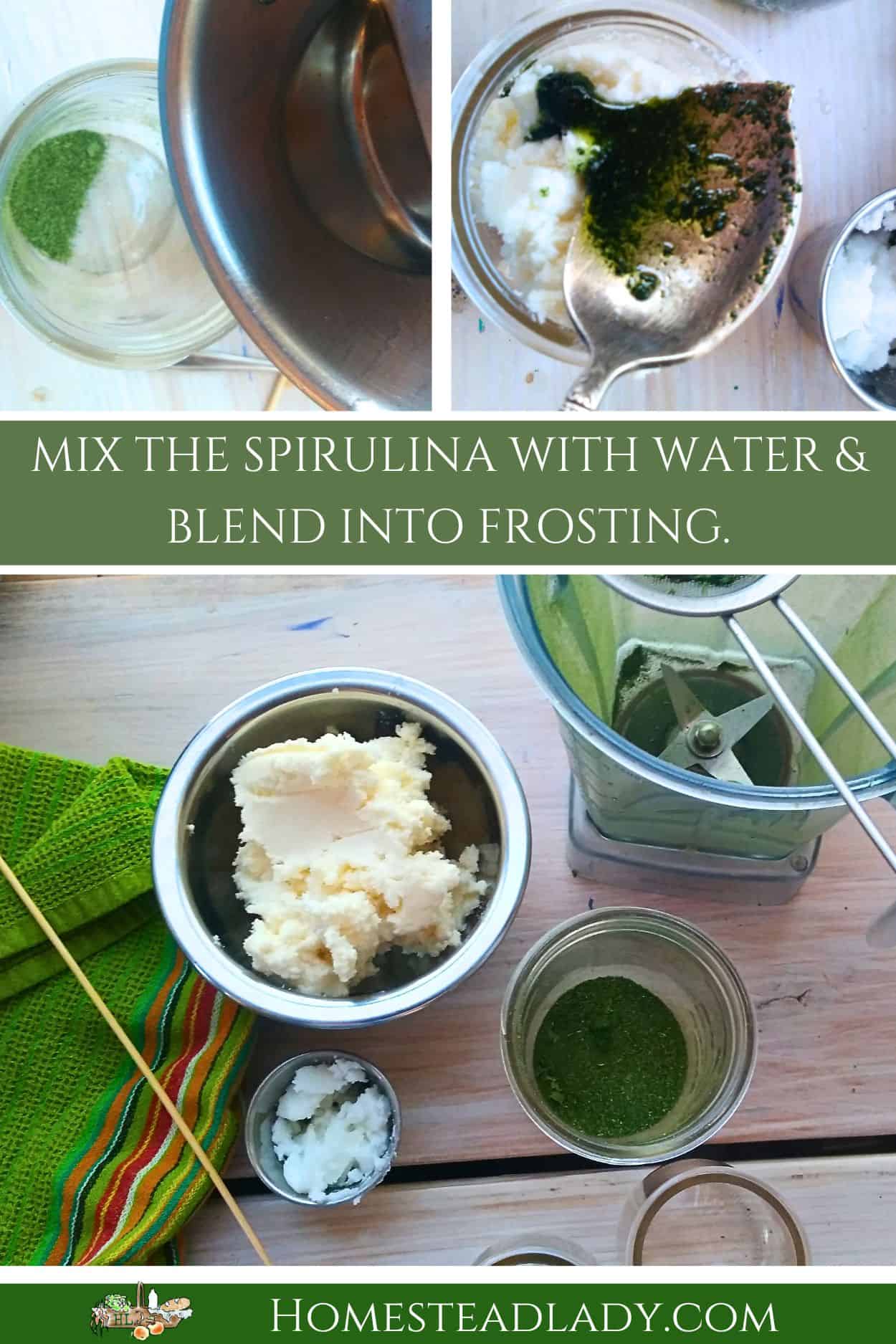 sprirulina being mixed into frosting
