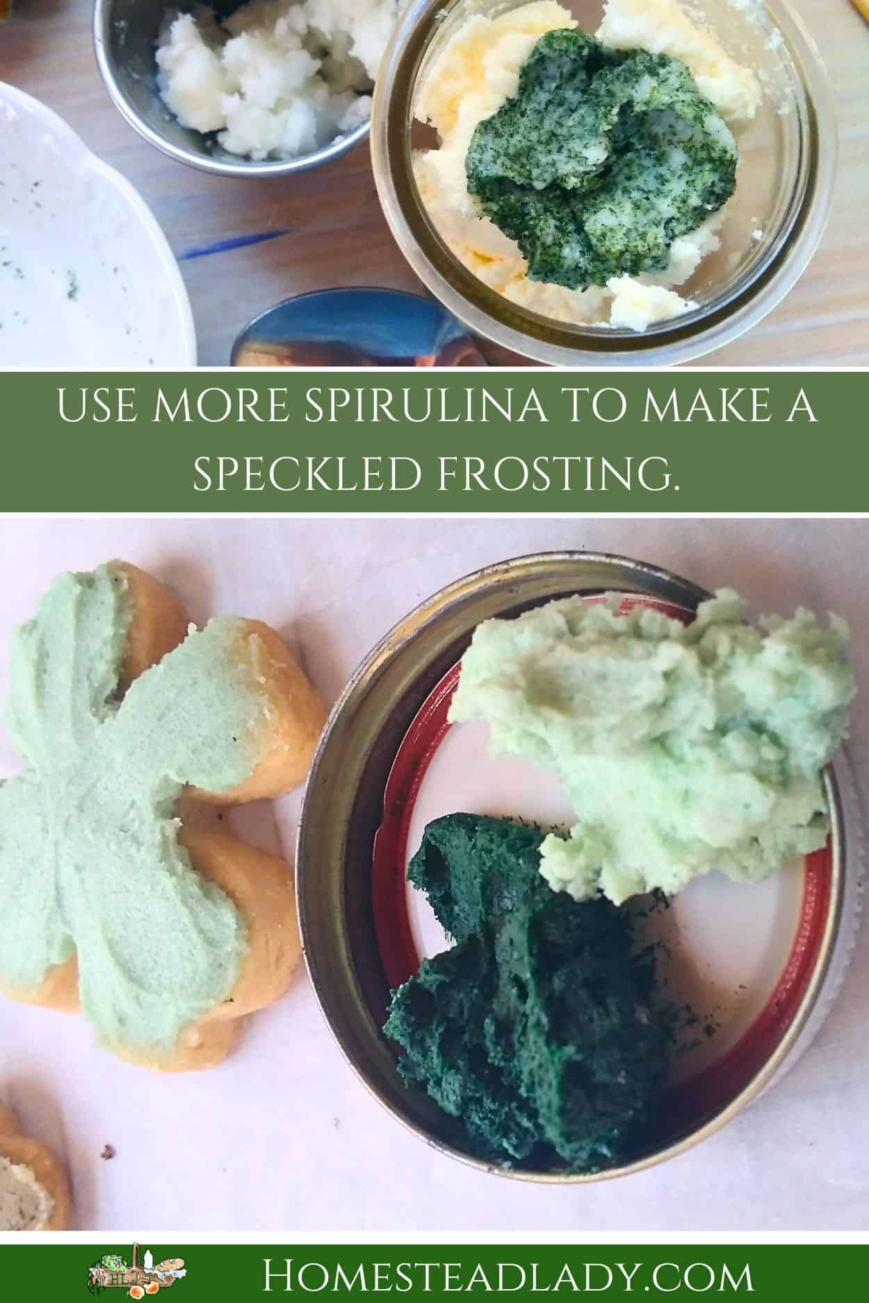 spirulina mixed into frosting with a shammrock cookie