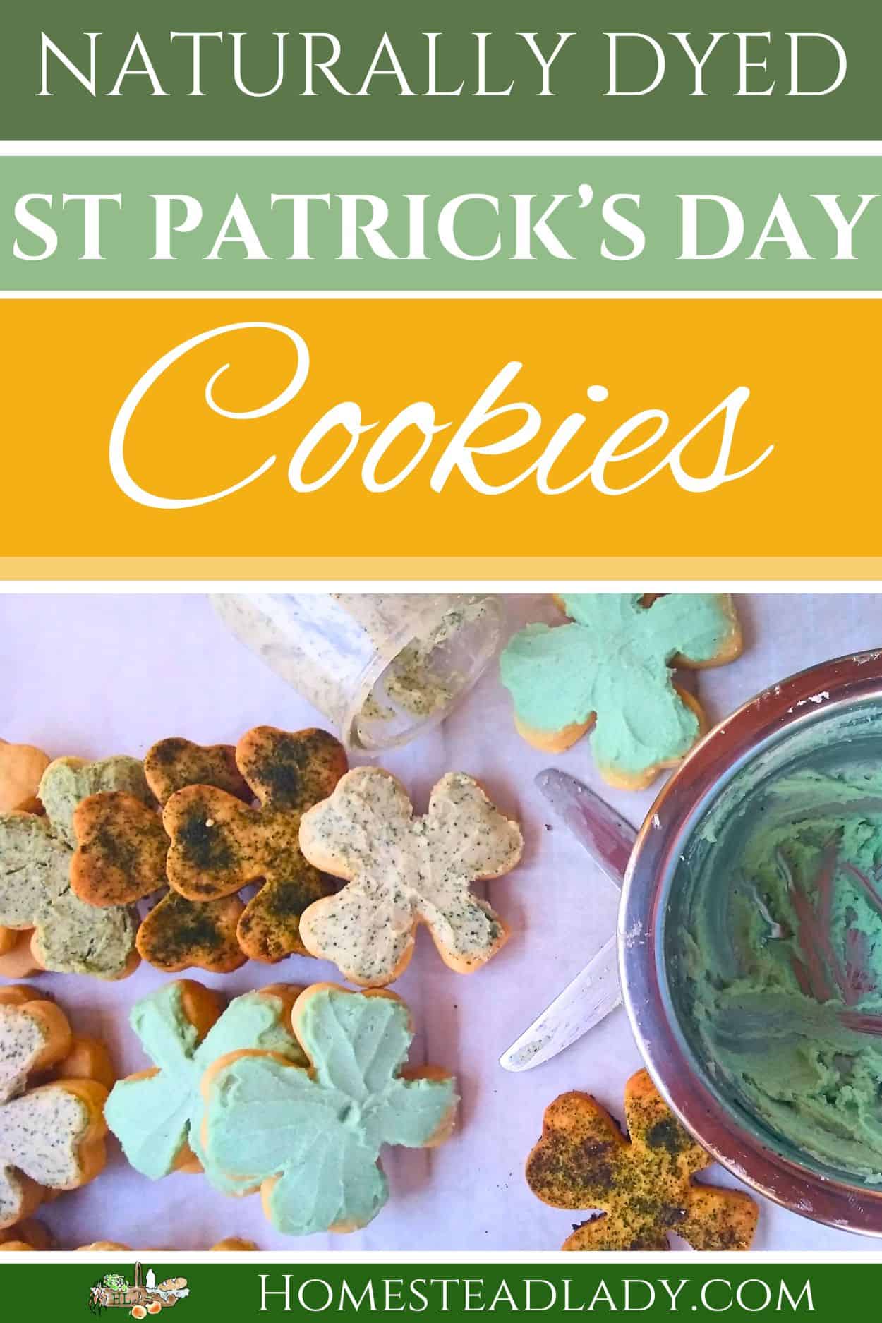 shamrock shaped naturally dyed cookies on a table