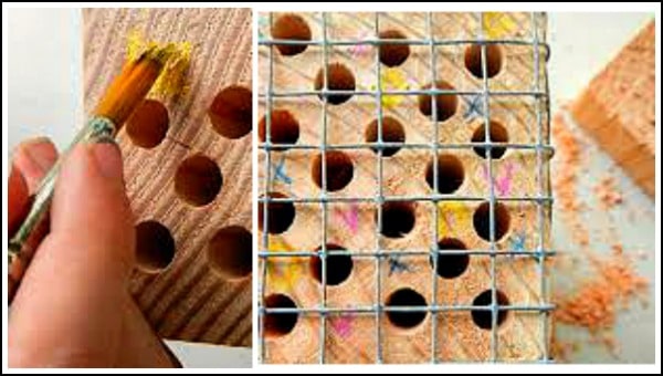 mason bee house with hardware cloth