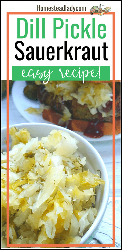 bowl of dill pickle sauerkraut with meatloaf sandwich