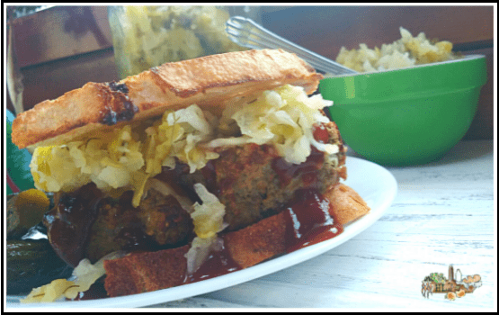 meatloaf sandwich with dill pickle sauerkraut