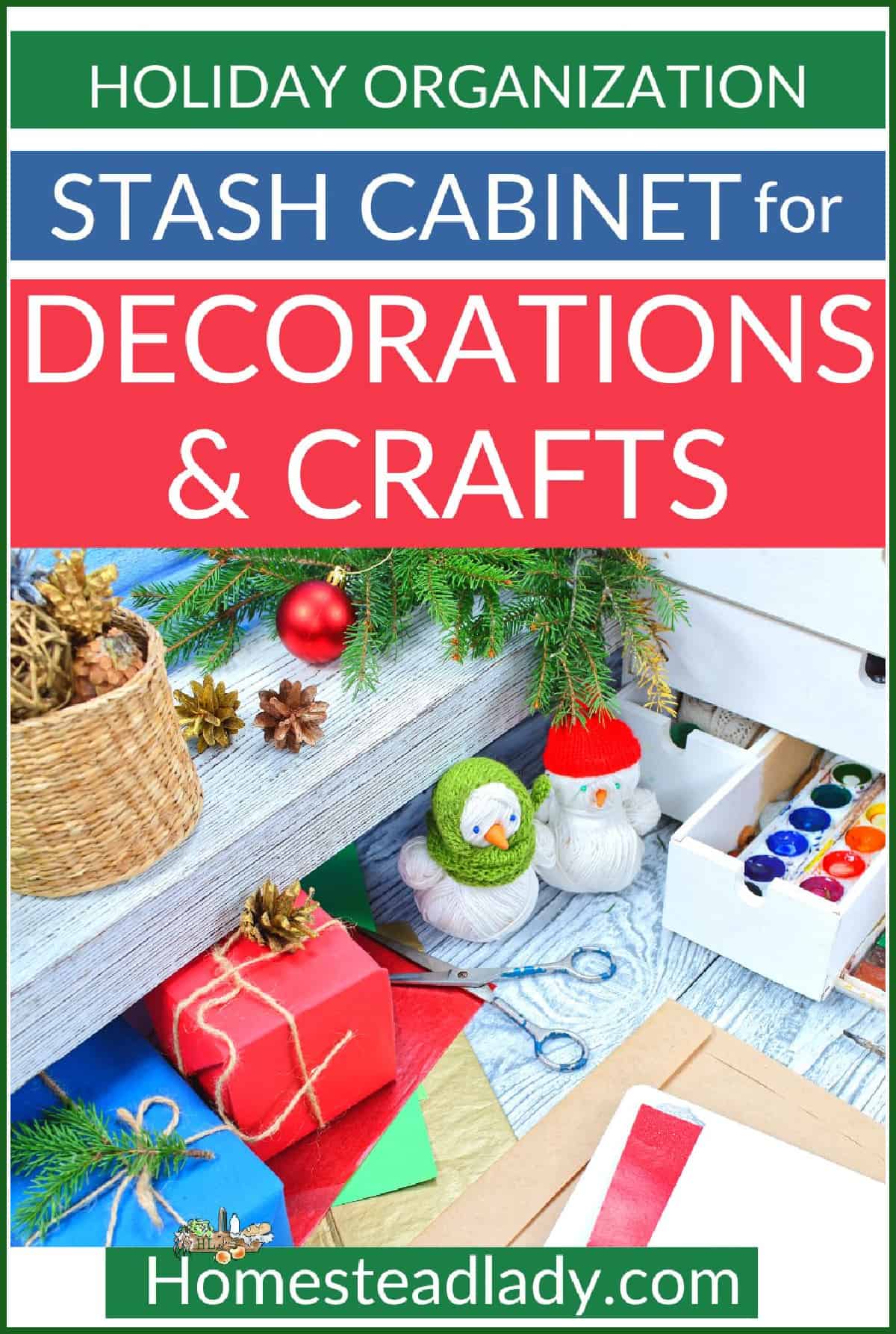 holiday decorations and crafts organized in drawers
