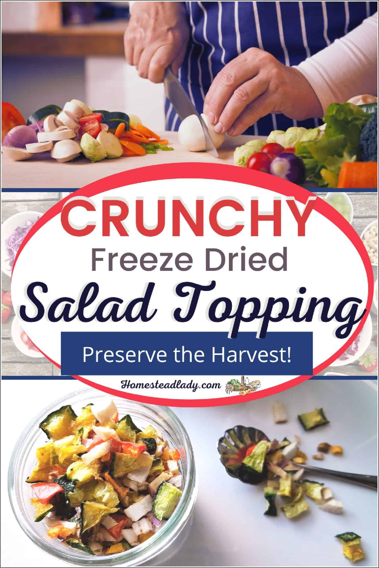 person cutting vegetables, freeze dried chopped vegetables in a cup