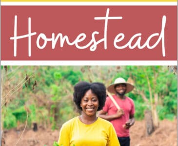 homesteaders in the garden with vegetables