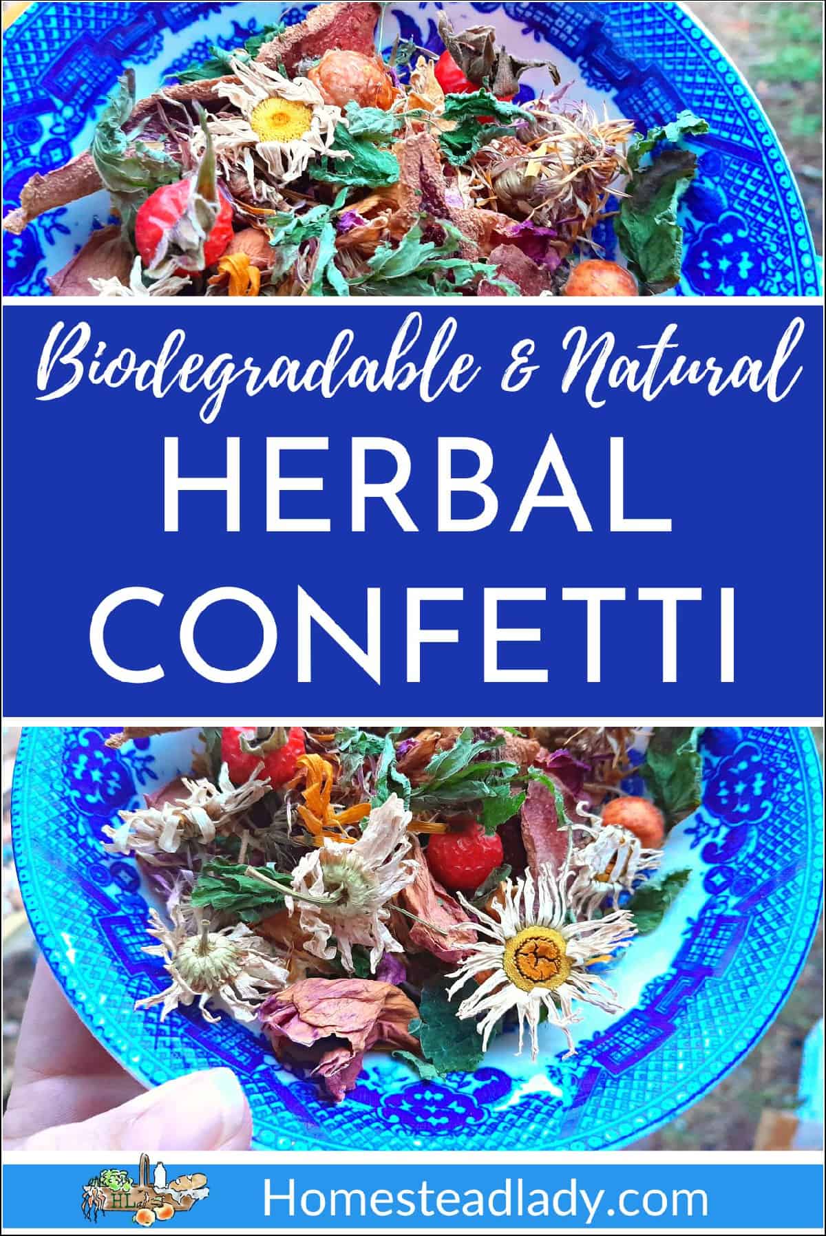 herbal confetti mix in a blue dish