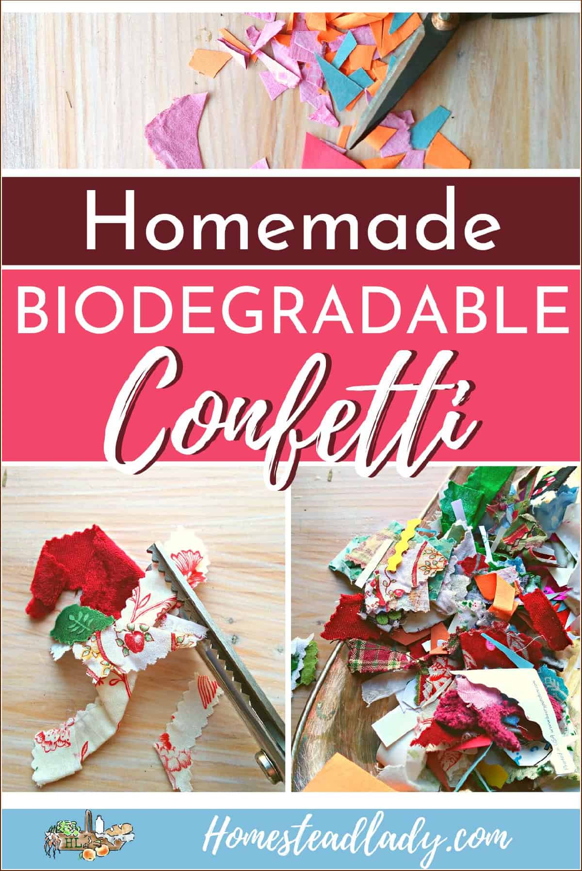 fabric scraps and homemade fabric and paper confetti on a table