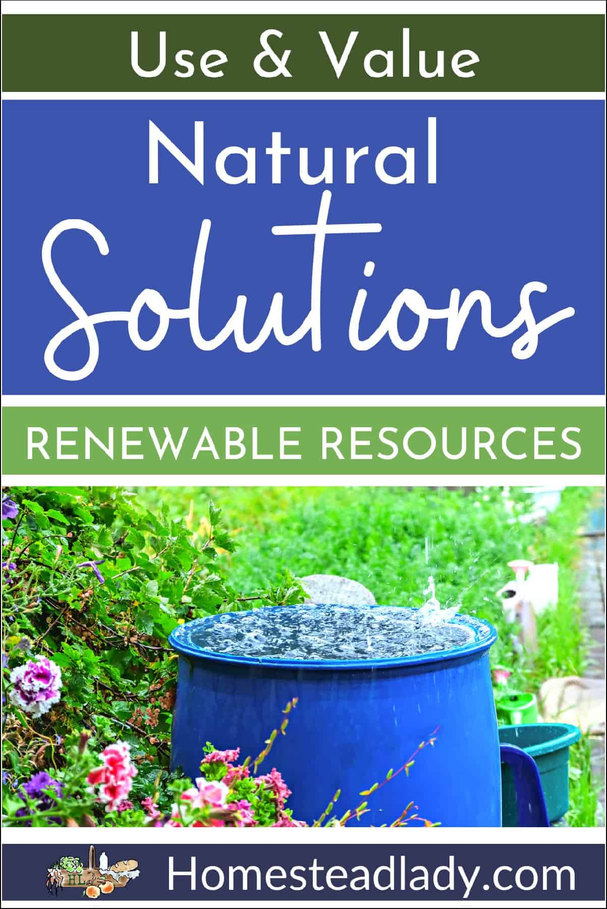 renewable water collection, rainwater barrel in a garden