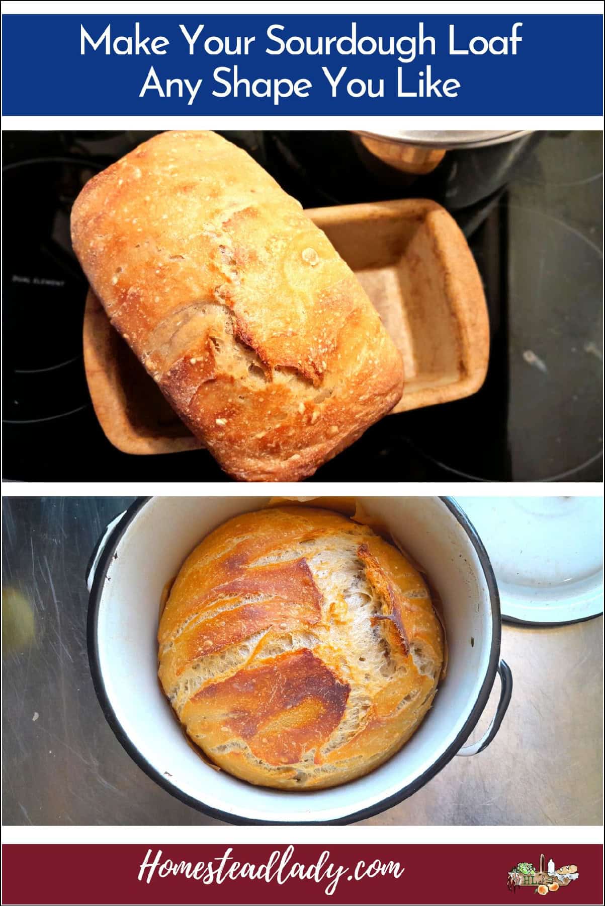 sourdough loaf bread in rectangle and circle