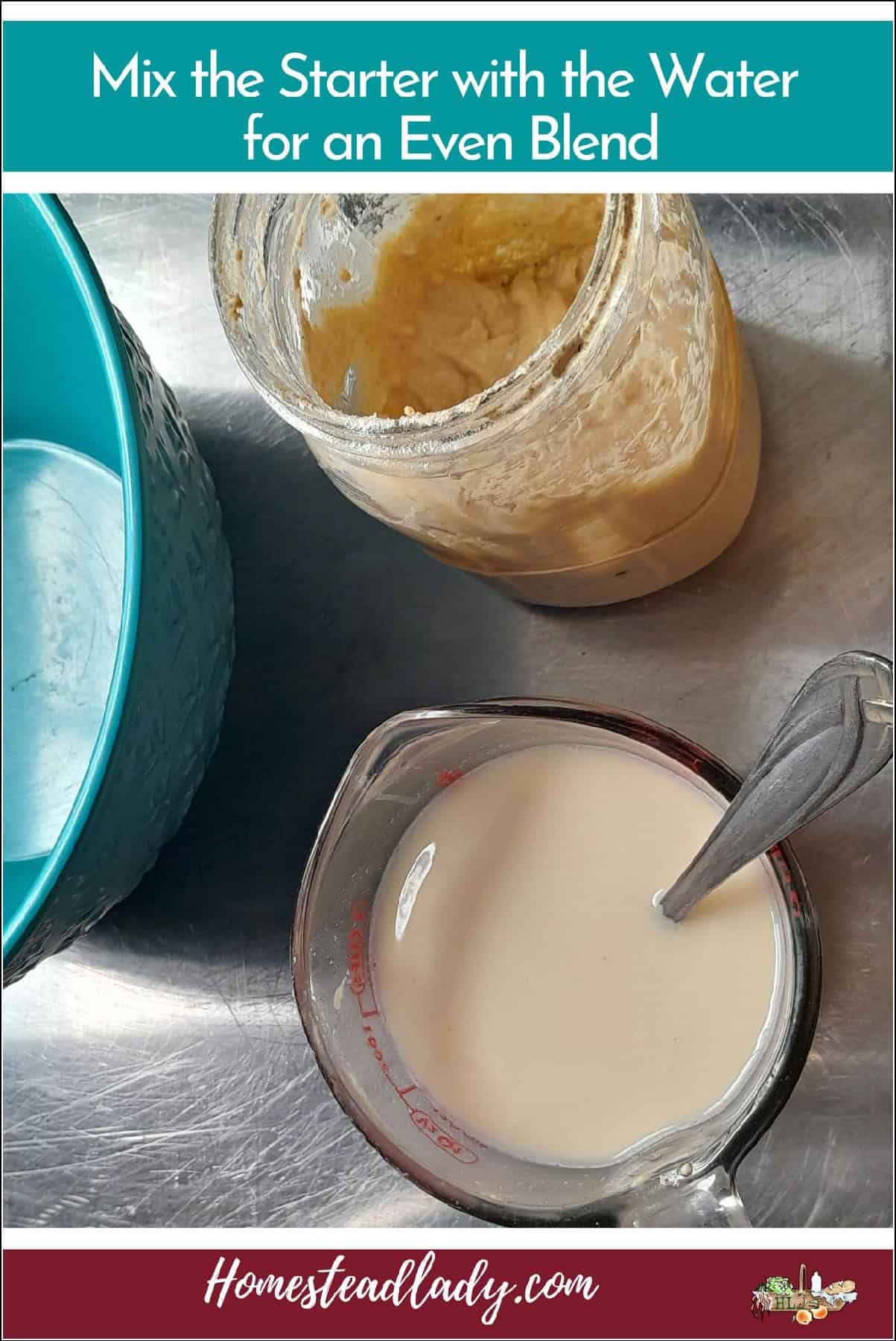 sourdough bread starter mixed with water in a cup