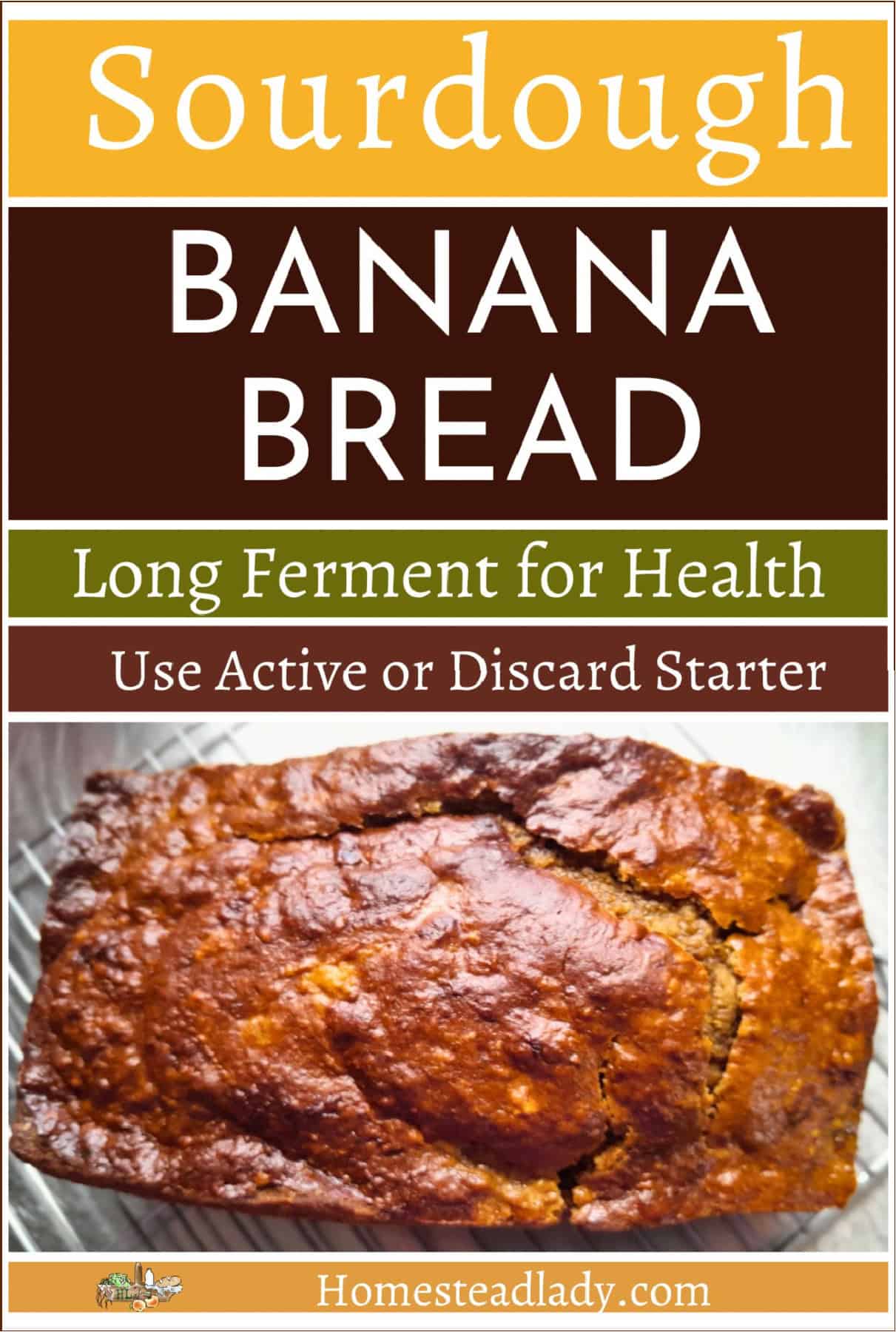 sourdough banana bread loaf on a cooling rack