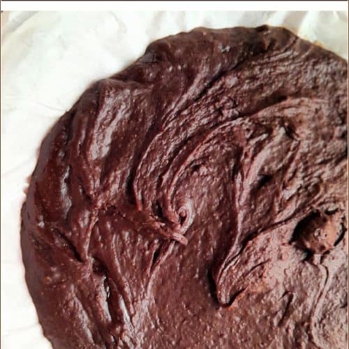 sourdough brownie in a round pie dish